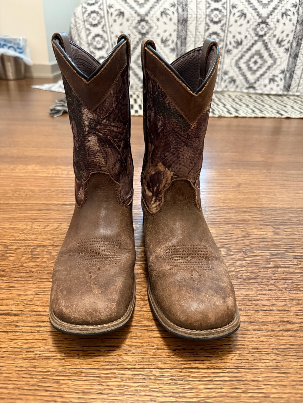 Men's Brown Leather Cowboy Boots with Camo Shaft